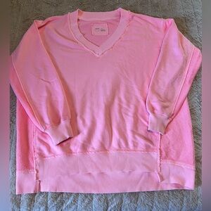 Aerie Women’s XS Downtime Textured V-Neck Sweatshirt Coral Pink